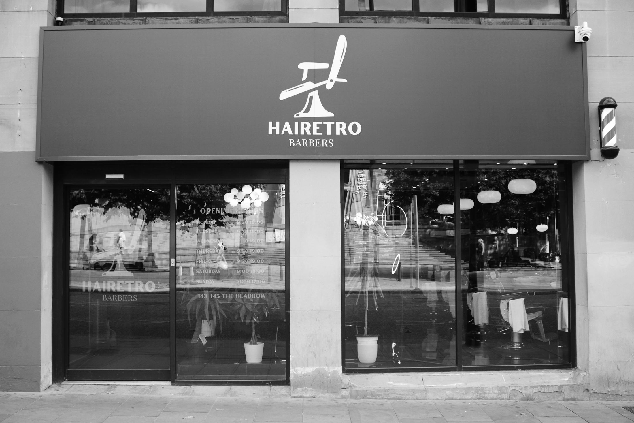 HAIRETRO Barbers shopfront on the street in Leeds